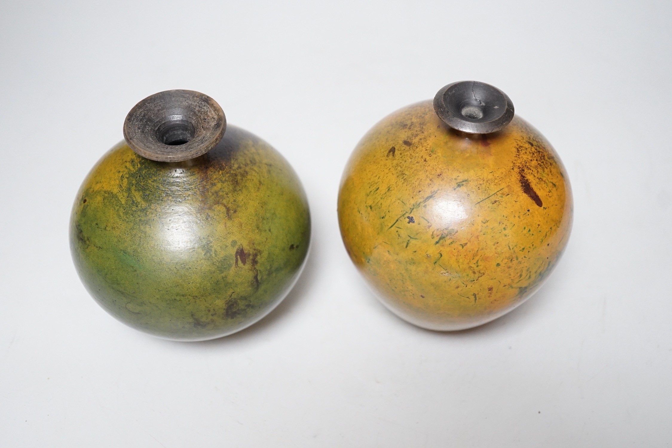 Andrew Hill, two studio pottery raku vases, tallest 14cm